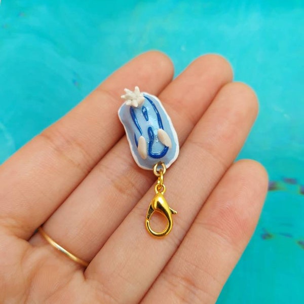 Sea Slug Charm for Charity (Blue and White) | Polymer Clay Cute Kawaii Charm for Ocean Conservation|