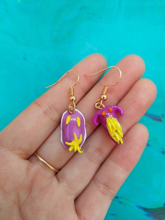 Buy Purple Sea Slug Mismatched Earrings for Charity| Polymer Clay