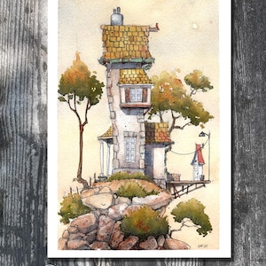 Watercolor PRINT- Gary Frederick. Line and wash. 8.5" 5.5". Unframed