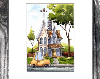 Watercolor print. As seen on You Tube. Line and wash. 8" x 10" Acid free mat.