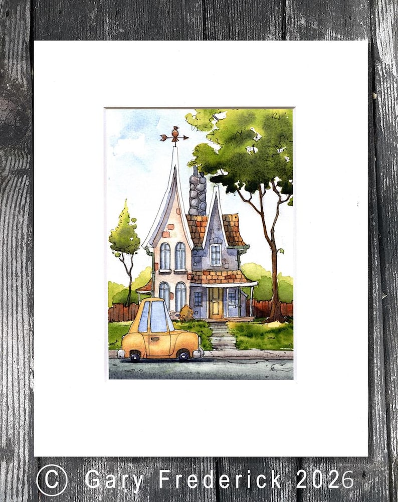 Watercolor print. As seen on You Tube. Line and wash. 8" x 10" (image 5"x7") Acid free mat. image 1