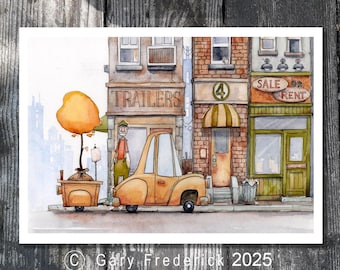 Watercolor PRINT - Gary Frederick. Line and wash.  7.5"x 10.5". Unframed