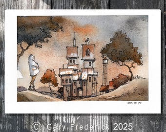 Original watercolour and ink - Gary Frederick from the "Sketchy" series. 5.5" x 8.5". Unframed