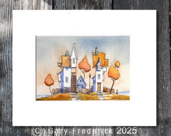 Original watercolor & ink - Gary Frederick. Line and wash. 8"x10" (image 5"x7") acid free mat. Unframed