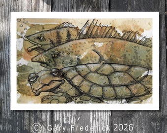 Watercolor PRINT- Gary Frederick. Line and wash. 8.5" 5.5" Digitally enhanced. Unframed