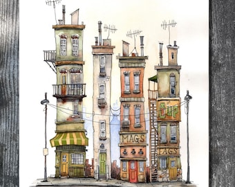 Watercolor PRINT - Gary Frederick. Line and wash. 5/25. 8&quot;x 10&quot;. Unframed