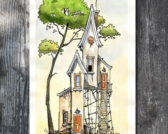 Watercolor PRINT (not the original painting). Line and wash. 1/25. 5.5"x8.5". Unframed