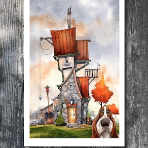 Watercolor PRINT- Gary Frederick. Line and wash. 5.5"x 8.5". Unframed