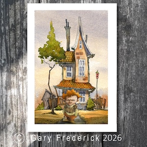 Watercolor PRINT- Gary Frederick. Line and wash. 5.5"x 8.5". Unframed