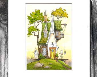 Watercolor PRINT- Gary Frederick. Line and wash. 3/25. 8&quot;x 10&quot;. Acid free mat. Unframed