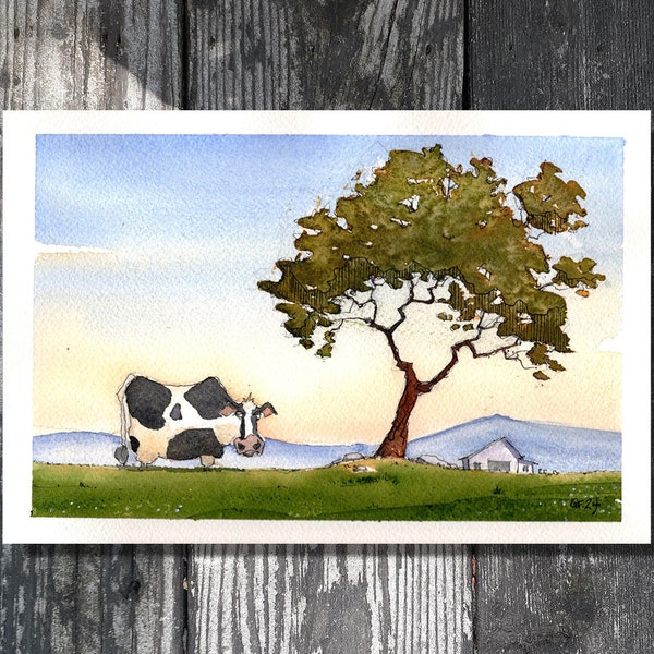 Línea original y pintura de lavado 6" x 9". Sin marco.