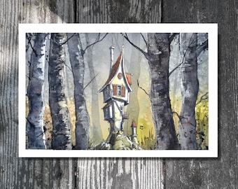 Watercolor PRINT- Gary Frederick. Line and wash. 1/25. 5.5&quot;x 8.5&quot;. Unframed