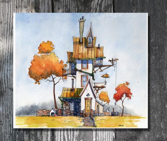 Original Watercolour and Ink - Gary Frederick Whimsical