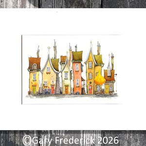 Watercolour and ink PRINT - Gary Frederick . 8" x 10" (image approx. 5"x7") . Acid free mat.
