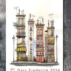 Watercolor PRINT - Gary Frederick. Line and wash.  8"x 10". Unframed