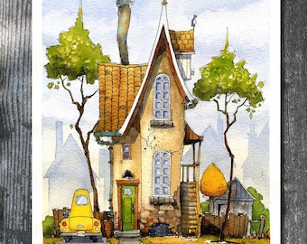 Watercolor PRINT- Gary Frederick. Line and wash. 5/25. 8&quot;x 10&quot;. Unframed