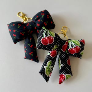 Cherry Puffy Bow Keychain, Handmade Bag Charm, Fruits Handbag Accessories, Car Accessory, Bow Purse Charm, Girl Gift