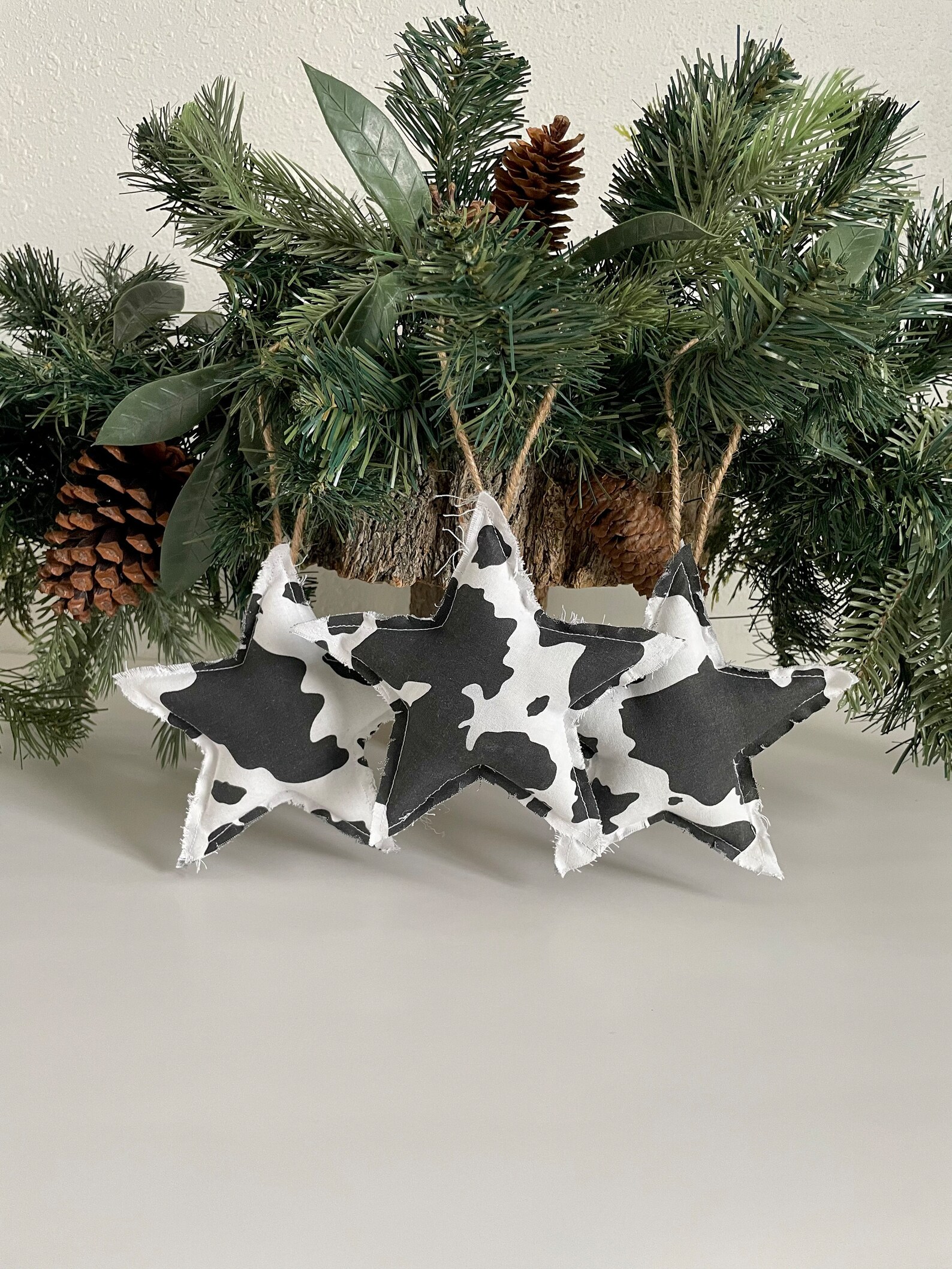 Cow Print Christmas Ornaments Set of 3 Cow Stars Black and - Etsy