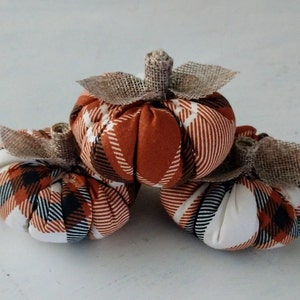 Fall Buffalo Check Mini Pumpkins, Set of 3 Mini Pumpkins, Fall Tiered Tray, Autumn Decor, Farmhouse Pumpkins