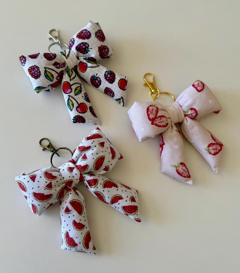 Puffy Bow Keychain: Handmade Fruit Bag Charm - Etsy