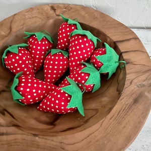 Strawberry Tiered Tray Decor, Set of 3 Strawberries, Fabric Strawberries, Farmhouse Summer Decor, Strawberry Bowl Filler
