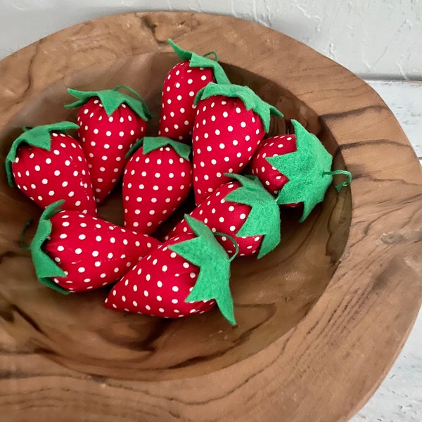 Strawberry Tiered Tray Decor, Set of 3 Strawberries, Fabric Strawberries, Farmhouse Summer Decor, Strawberry Bowl Filler