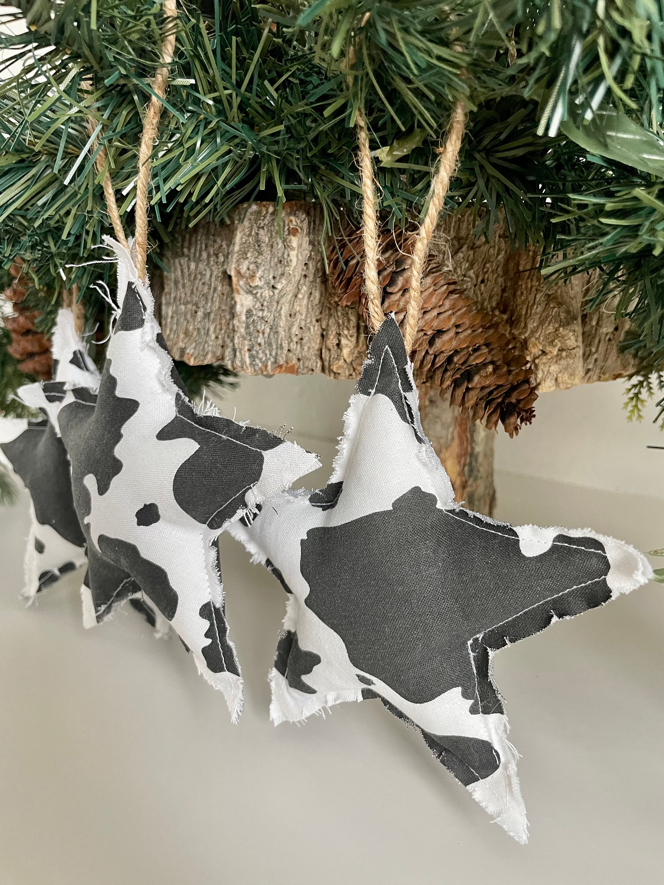 Cow Print Christmas Ornaments Set of 3 Cow Stars Black and Etsy
