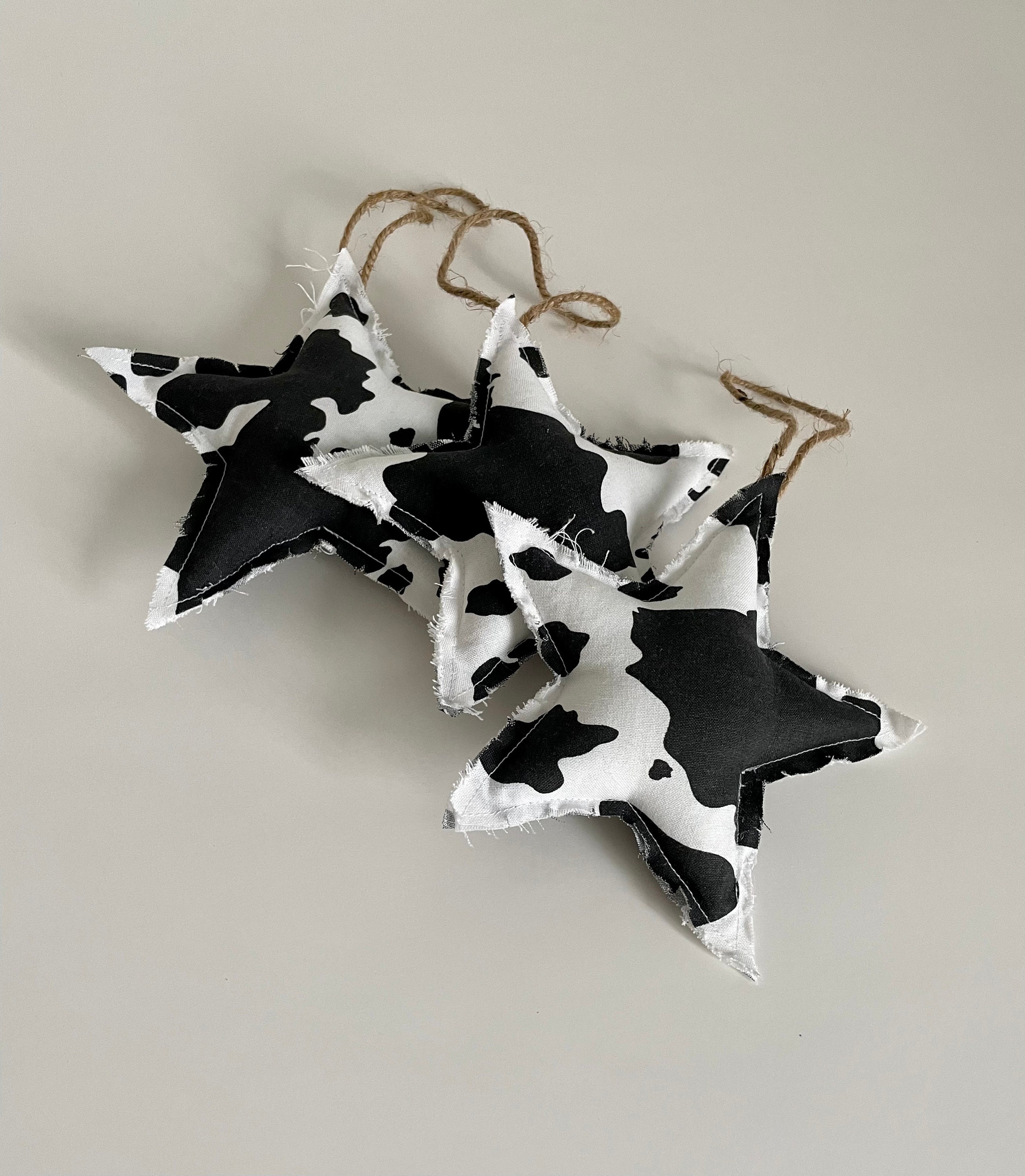 Cow Print Christmas Ornaments Set of 3 Cow Stars Black and Etsy