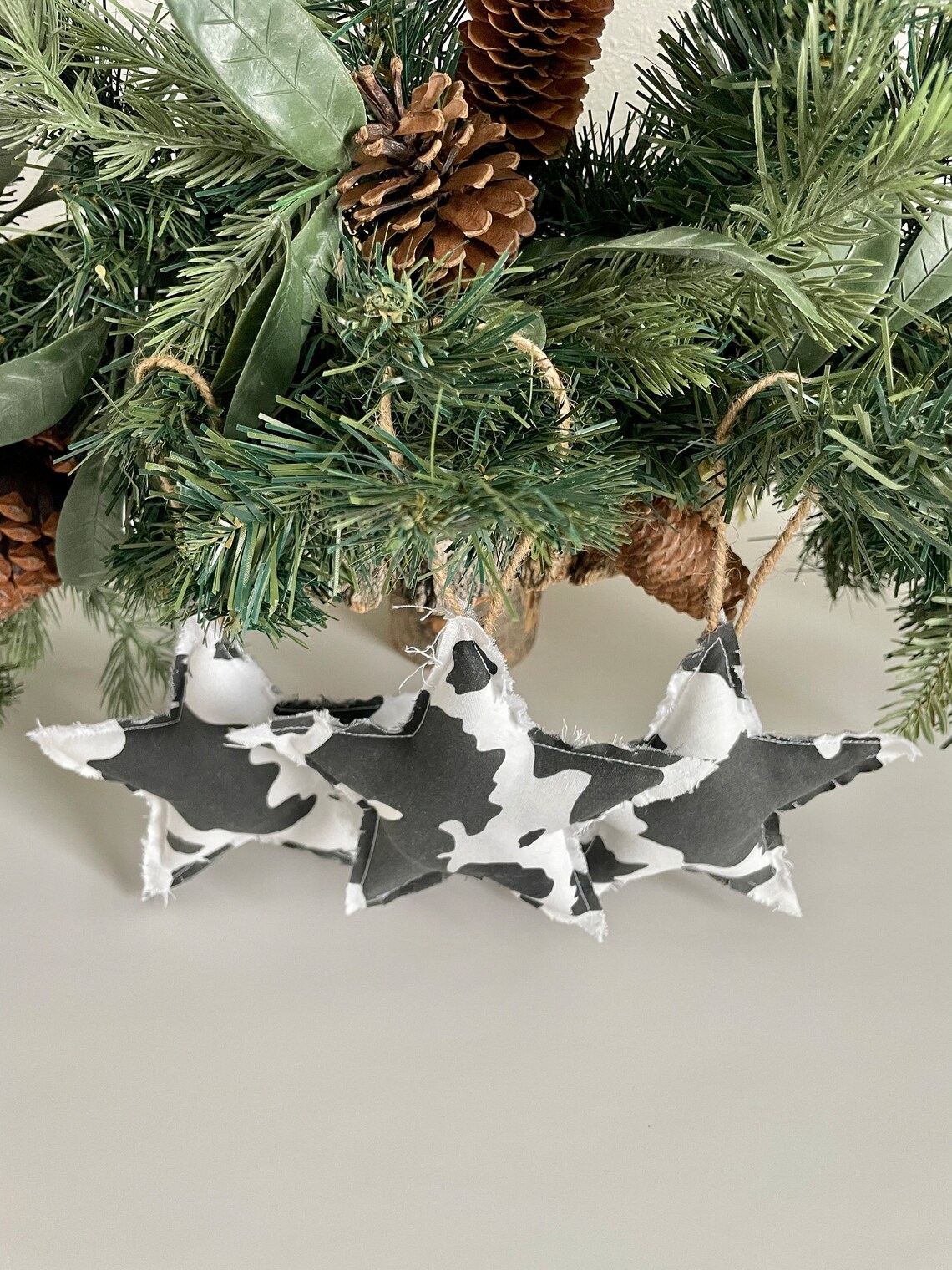 Cow Print Christmas Ornaments Set of 3 Cow Stars Black and Etsy