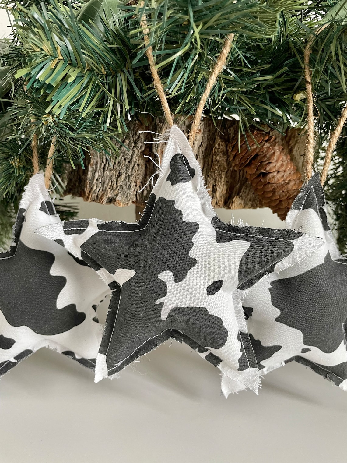 Cow Print Christmas Ornaments Set of 3 Cow Stars Black and Etsy