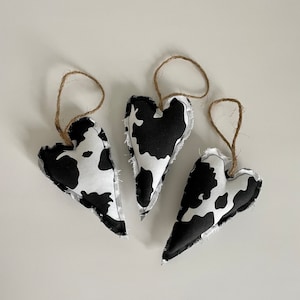 Cow Print Heart Ornaments: Valentine&#39;s Day Decor, Set of 3