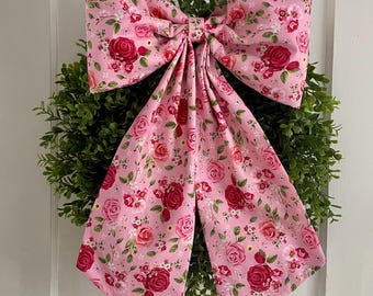 Pink Floral Bow: Large Coquette Fabric Door Hanger