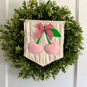 Pink Cherry Linen Banner: Rag Style Bow Wreath Attachment