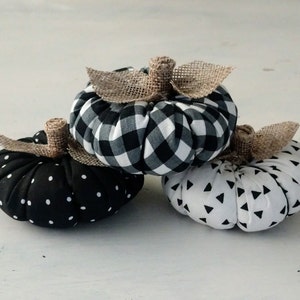 Mini Farmhouse Pumpkins: Black, White, and Buffalo Check Set