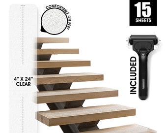 LINCONSON Clear Slip Resistant Stairs Tread Tape Various Length and Width (15 Pack Anti Slip Strips-PVC Free) Easy Install Roller Included
