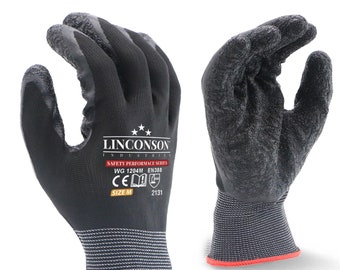 Linconson 12 Pack Safety Performance Series Construction Mechanics Wrinkle Latex Work Gloves