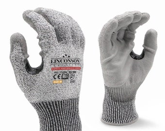 LINCONSON 3 Pack Level 5 Cut Resistant Safety Performance Series Construction Mechanic PU Work Gloves Thumb Crotch Double Reinforced