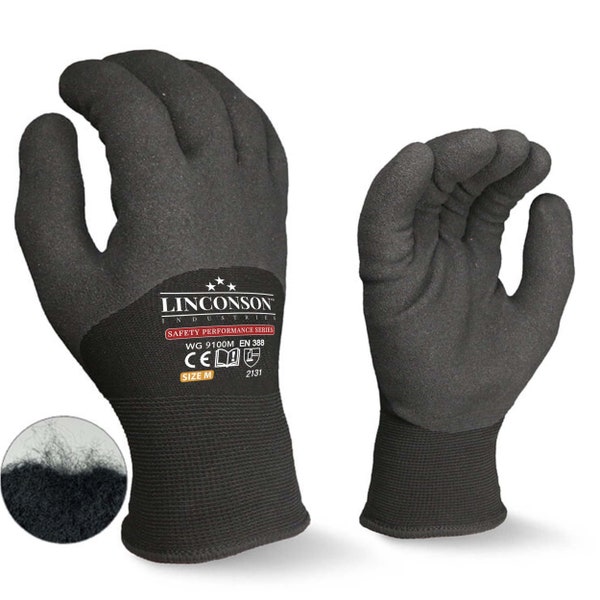 LINCONSON 3 Pack Winter Work Gloves Suitable for Construction Warehousing Mechanics Safety Performance Series-BLACK
