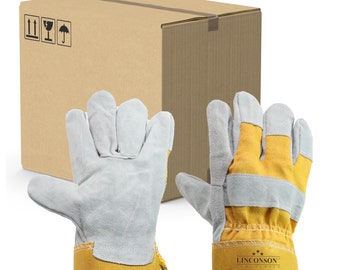 Linconson k Heavy Duty Cow Split Leather Work Gloves with Safety Cuff Suitable for Construction, Warehouse, Gardening