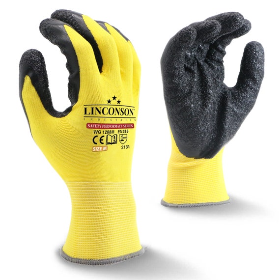 Linconson 12 Pack Safety Performance Series Construction Mechanics Wrinkle  Latex Work Gloves 