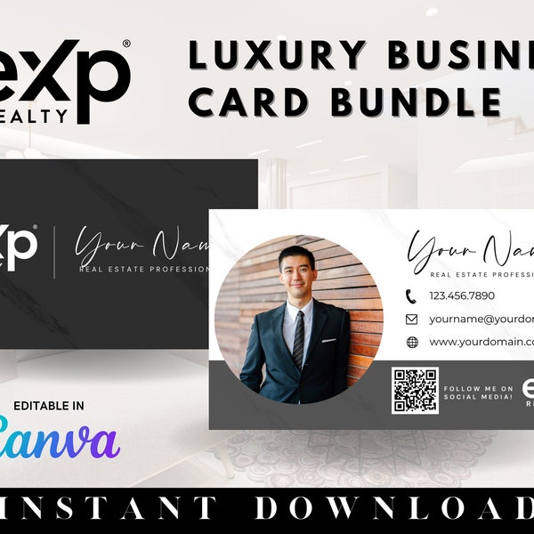 EXP Realty Business Card Bundle - Marble Luxury Business Card with QR code - Real Estate Agents - EXP Luxury - Realtors