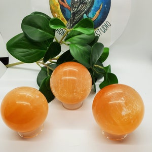 Large Orange Peach Selenite Spheres Satin Spar Crystals Raw Natural Stone Calming Home Decor Meditation Breath Work Spiritual Healing Zen