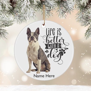 Boston Terrier Gift Personalized Dog Ornament | Boston Terrier Christmas Ornament Dog Owner Gift | Boston Terrier Decor Dog Name Ornament