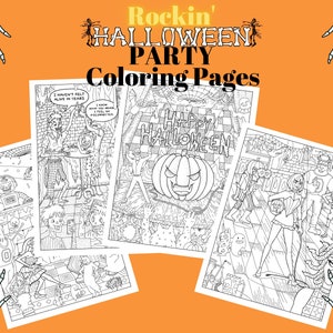 Halloween Printable Coloring Pages For Adults Rockin&#39; Halloween Party Coloring Sheets Digital Print Instant Download, 4 Sheets