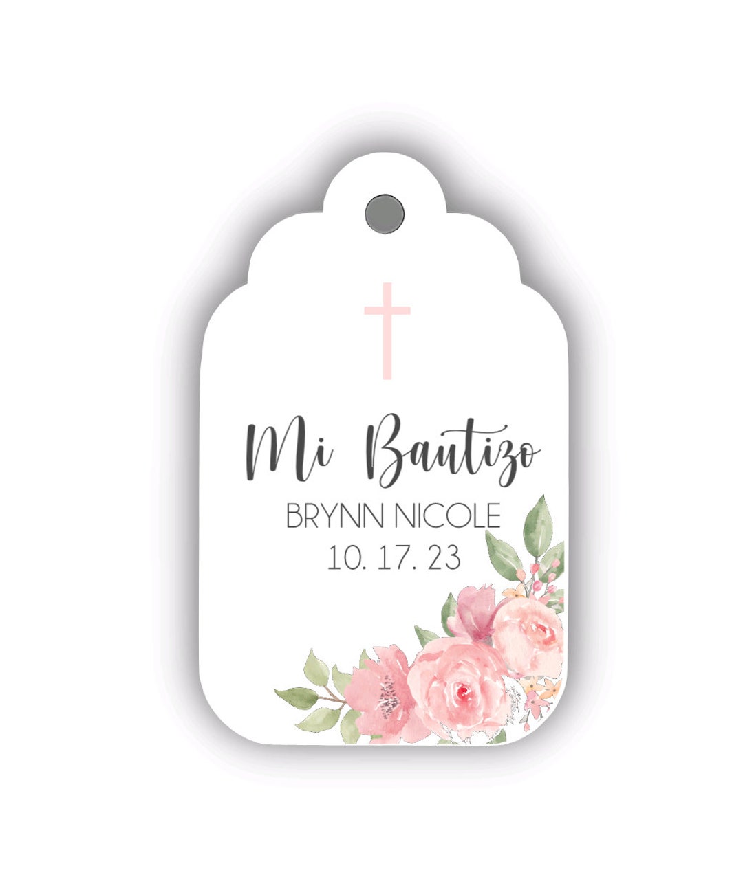 Light Pink Floral Mi Bautizo Favor Tags Personalized Custom - Etsy