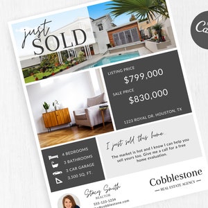 Real Estate Sold Flyer Template: Canva Editable (Digital Download)
