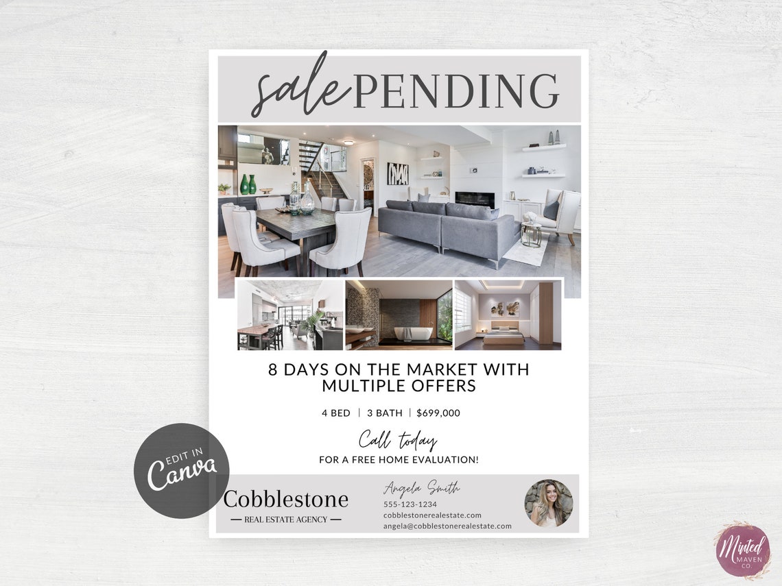 Real Estate Sale Pending Flyer Template Realtor Marketing and Etsy