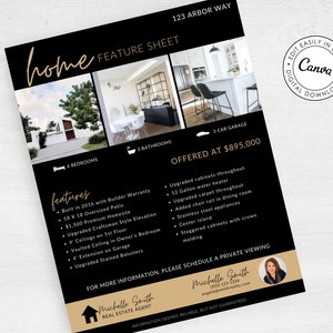 Real Estate Home Feature Sheet Template: Canva Flyer (Digital Download)