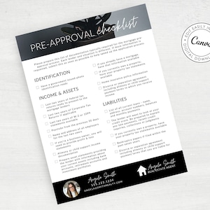 Pre Approval Checklist, Mortgage Checklist, Real Estate Agent Checklist, Real Estate Checklist Template, Real Estate Checklist