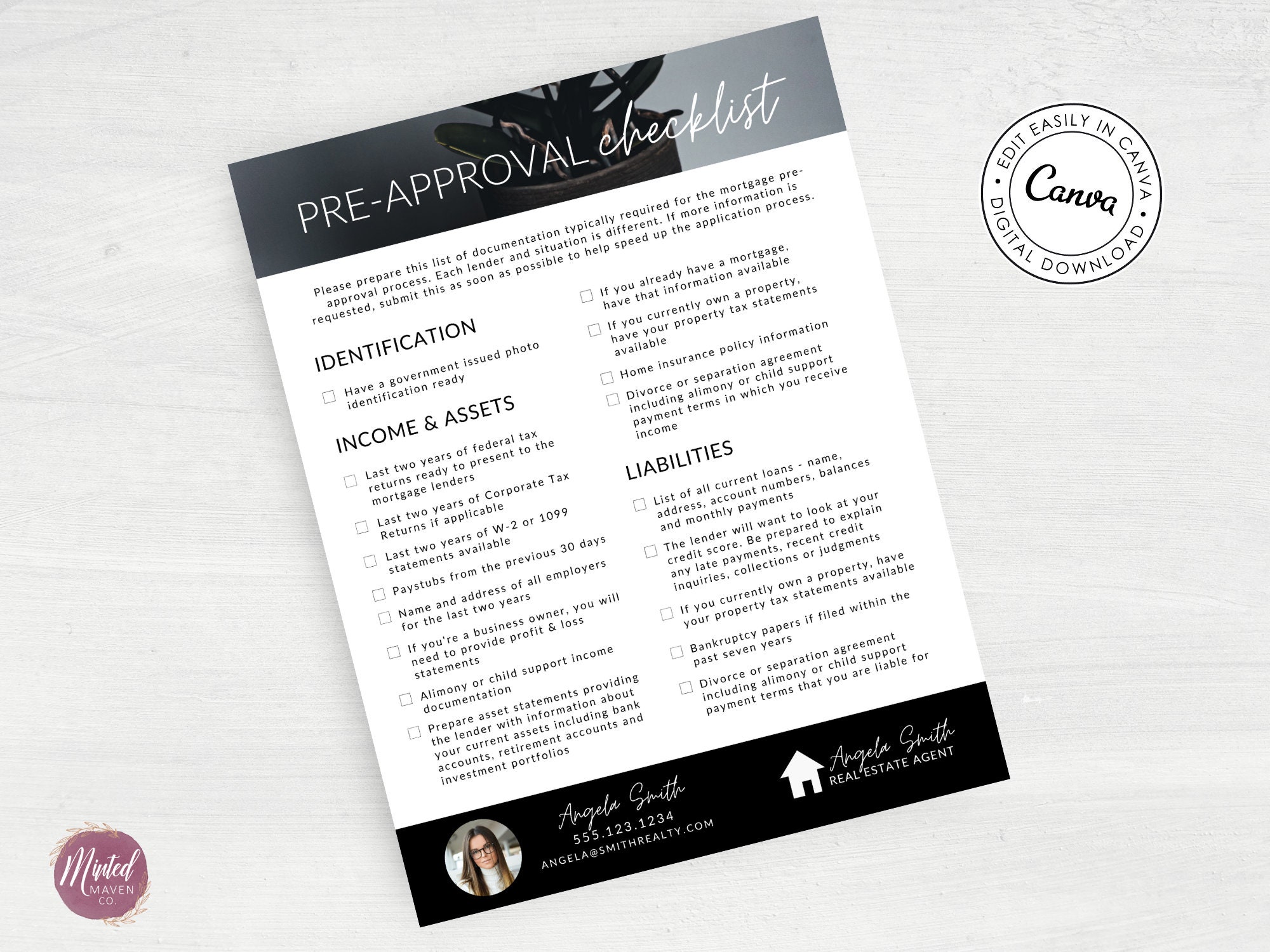 Mortgage Pre-approval Checklist Template for Realtors (digital Download ...